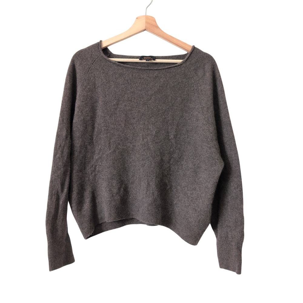 Quince 100% Mongolian Cashmere Boatneck Sweater Brown Large Minimalist Neutral